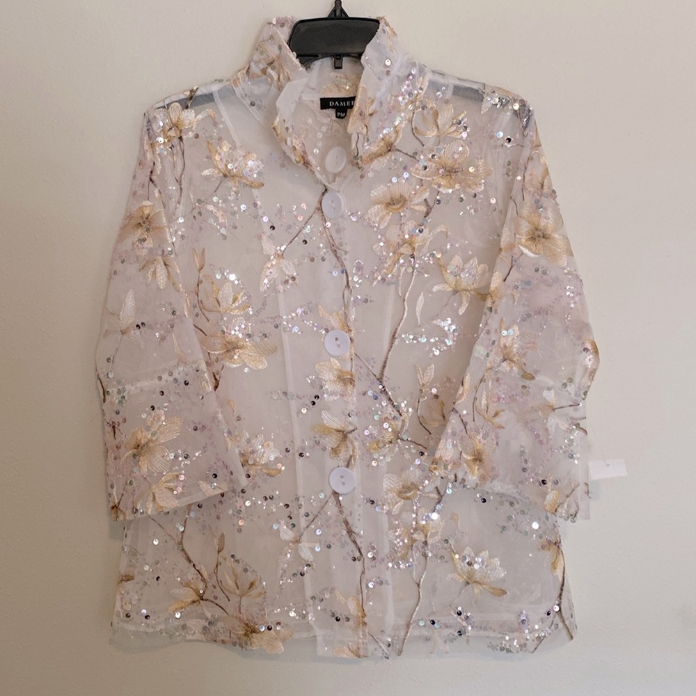 Damee Sequin & Floral Embroiderey On Mesh Jacket